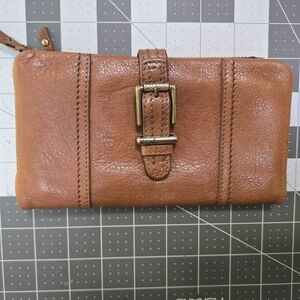 The Sak Leather Zip Wallet with Buckle Accent - Cognac Brown
